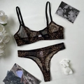Completo intimo sexy leopardato in mesh con reggiseno ultra sottile e perizoma abbinato - S / Stampa leopardata