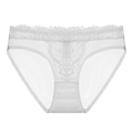 French style white lace panties with bow detail and sheer floral embroidery - M / White