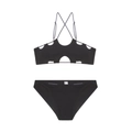 Black crossover neck bikini set with contrast grey straps and stylish front cutout - M / Black