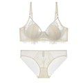 Dessous-Set aus Spitze mit transparentem Bügel-BH und passendem Slip in Cremeweiß - 70B / Beige