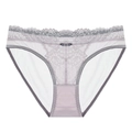 Elegant mauve grey lace mesh panties with floral embroidery and a small satin bow - M / Gray Purple