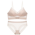 Set lingerie in mesh color carne a pois con schiena a U e reggiseno senza ferretto - 3XL / Set Nude