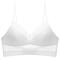 White French style bralette with polka dot mesh and delicate lace trim detail - White Top