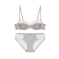 Set lingerie francese in raso con pizzo ciglia e ferretto in grigio e rosa - 70A / Completo intimo / Verde Grigastro