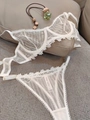 Elegante set di lingerie in pizzo francese bianco con ricami floreali e rete - M / Bianco