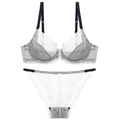 Completo intimo sexy in pizzo bianco con spalline nere e reggiseno ferretto - 70B / Bianco