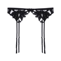 Sexy black floral lace garter belt with adjustable straps and decorative bow center - One Size / Black