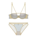 Set lingerie in pizzo champagne e blu grigio con reggiseno con ferretto morbido - S / Completo reggiseno e mutandine / Oro