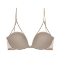 Champagne gold seamless deep V-neck mesh bra with thin double shoulder straps - 70A / Nude