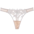 String sexy en dentelle pour femme avec broderie florale et maille transparente - Blanc/Nu