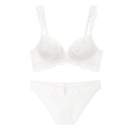 Elegantes weißes Spitzen-Lingerie-Set mit Push-up-BH und passendem Netz-Slip - 70B / Weiß