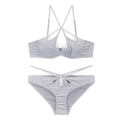 Set lingerie sexy in raso argento con pizzo a ciglia e spalline incrociate - S / Grigio