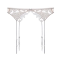 Seductive white floral embroidery garter belt with adjustable straps and bow accent - One Size / White