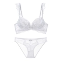 Elegantes weißes Spitzenunterwäsche Set mit Push-Up BH und Blumenstickerei Details - 70A / Grau