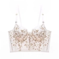 Reggiseno vintage francese in pizzo bianco con ricamo dorato e dettagli in mesh - S / Bianco