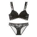 Elegantes schwarzes Spitzen-Dessous-Set mit kabellosem BH und passendem Netz-Slip - 70A / Schwarz