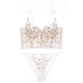 Ensemble lingerie de luxe française en dentelle blanche brodée avec bustier floral - S / Blanc