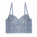 Elegante bralette in pizzo azzurro con ricami floreali vintage e spalline sottili - S / Blu Grigio