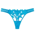 Tanga en dentelle bleu vif avec broderie florale et fine ceinture élastique - Rose bonbon