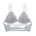 Bralette in pizzo francese azzurro con ricami floreali e supporto senza ferretto - S / Blu grigio