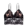 French style black lace triangle bralette with floral patterns and thin shoulder straps - S / Black