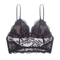 Bralette francese in pizzo nero con ricamo floreale e profondo scollo a V sexy - S / Nero