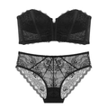 Ensemble lingerie sexy en dentelle noire avec soutien-gorge bandeau et culotte - Noir