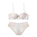 Ensemble de lingerie en dentelle française crème et dorée avec soutien-gorge à armatures - 75C / Haut Et Bas / Blanc