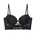 Black lace push-up bra with U-back design and elegant wide scalloped floral lace trim - 70A / Tops / Black