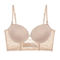 Seamless nude push-up bra featuring delicate floral lace trim and adjustable straps - 70A / Tops / Nude