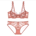 Conjunto de lencería de encaje francés con sujetador transparente y braguita en rosa suave - 70A / Top Y Pantalón / Rosa
