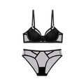 Set lingerie sexy in pizzo nero con reggiseno push-up e slip in mesh trasparente - 70A / Nero