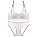 Elegant French lace lingerie set in light lilac with floral patterns and half-cup bra - 70A / Purple