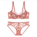 Set lingerie in pizzo rosa antico con reggiseno velato e slip coordinati - 95C / Rosa