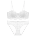 French style white lace lingerie set with floral patterns and scalloped edges - 70A / White