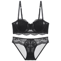 Sexy black lace lingerie set with half cup strapless bra and matching panties for women - 70A / Black