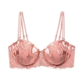 Soutien-gorge en dentelle rose avec triples bretelles et broderies de papillons - 70B / Rose