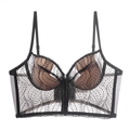 French black lace bralette with translucent mesh and polka dot embroidery detail - Black