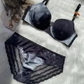 Set reggiseno push-up sexy con stampa marmo grigio e pizzo nero taglia 75B - 85C / Set con Zirconia Nera