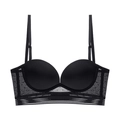 Sujetador push-up sin espalda estilo francés negro sin costuras con detalle de encaje - Negro / 75B
