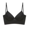 Details eines schwarzen nahtlosen BHs mit schmalen Trägern und glattem Stoff-Design - S / Schwarz