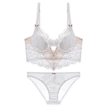 White French eyelash lace bra set with supportive steel underwire and floral detail - S / Top And Bottom / With Briefs / White