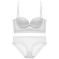 Conjunto de lencería push-up blanco sin costuras con malla y braguita con encaje suave - 70A / Juego / Blanco
