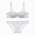 Elegant white lace embroidery lingerie set featuring a soft underwire bra and mesh panties - S / White + Briefs