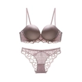 French lace lingerie set with underwire bra and matching panties in dusty pink - 70A / Top And Bottom / Lotus Pink