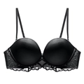 French style black lace bra with smooth satin cups and U-shaped back design - 70A / Black
