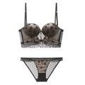Black lace lingerie set with floral embroidery and mesh details for elegant style - 70B / Top And Bottom / Black