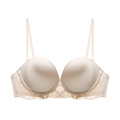 Beige French lace push-up bra with smooth microfiber fabric and U-shaped back - 70A / Nude
