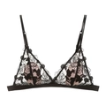 Bralette de triángulo en encaje negro estilo francés con bordado de rosas elegantes - S / Negro