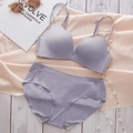 Lavender seamless deep V wireless bra and panties set for women in smooth stretch fabric - Grey Purple Set
